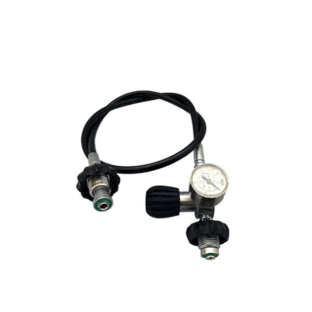 Oxygen clean decanting hose 2 meter with inox gauge